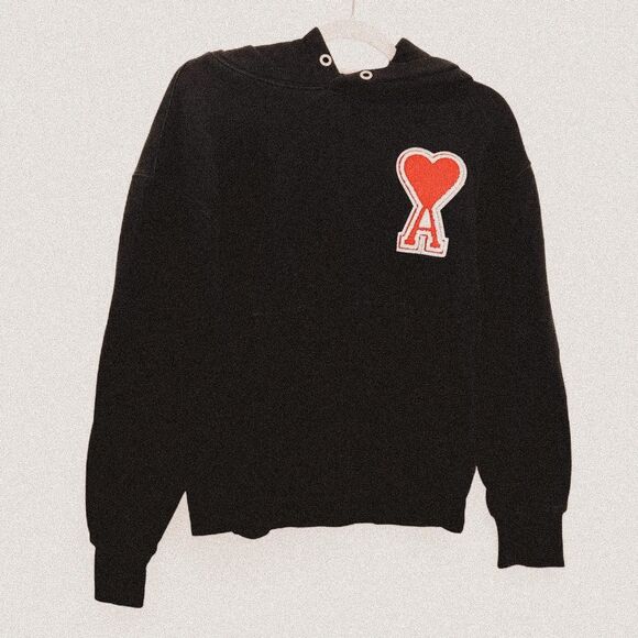 AMI Paris Heart Hoodie | Designer Streetwear / Parisian Quiet Luxury Black S/M - Picture 1 of 8